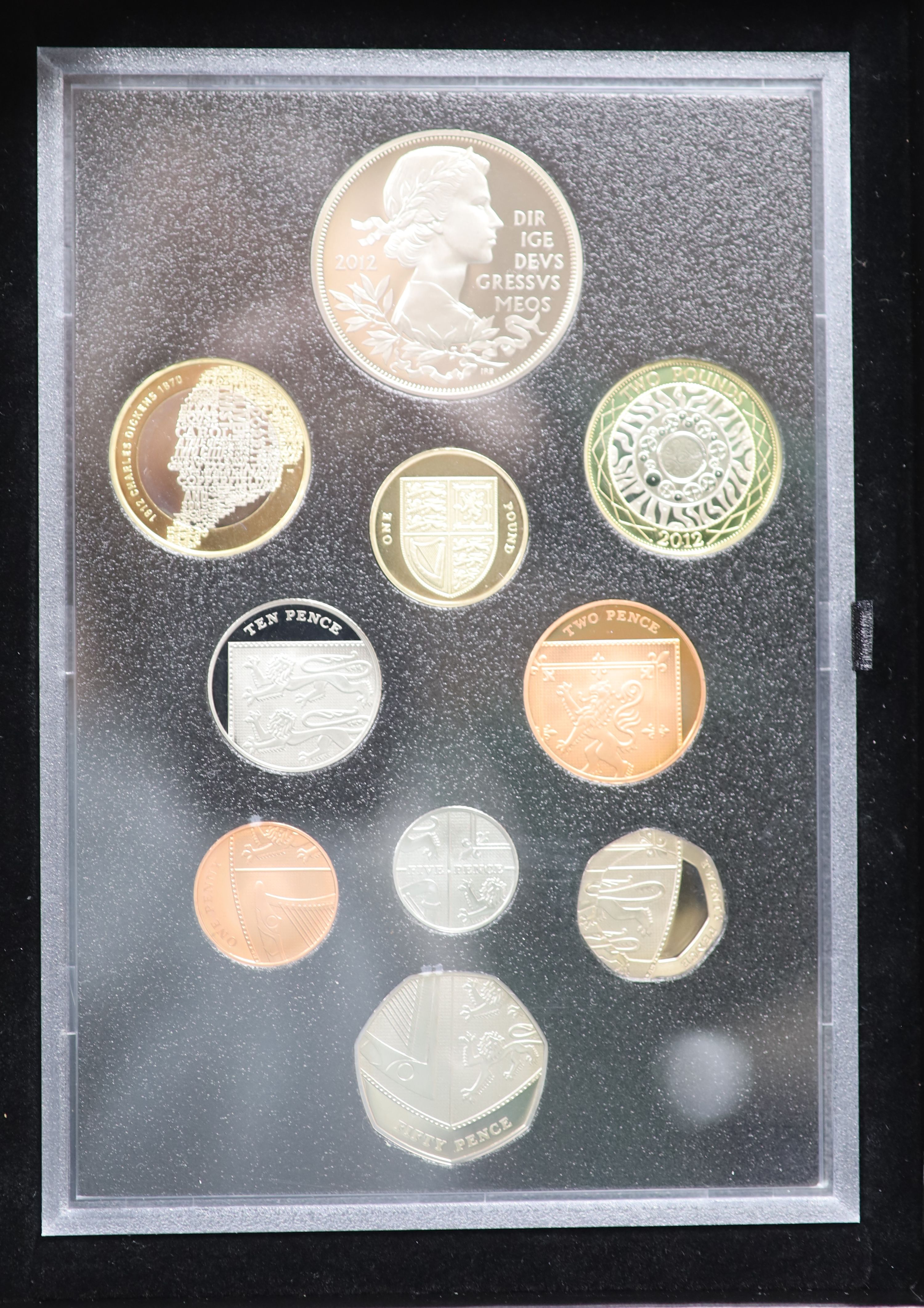 Three Royal Mint UK proof coin years sets; 2010, 2011 and 2012 together with other Royal Mint coins of EF grade or better (some possibl